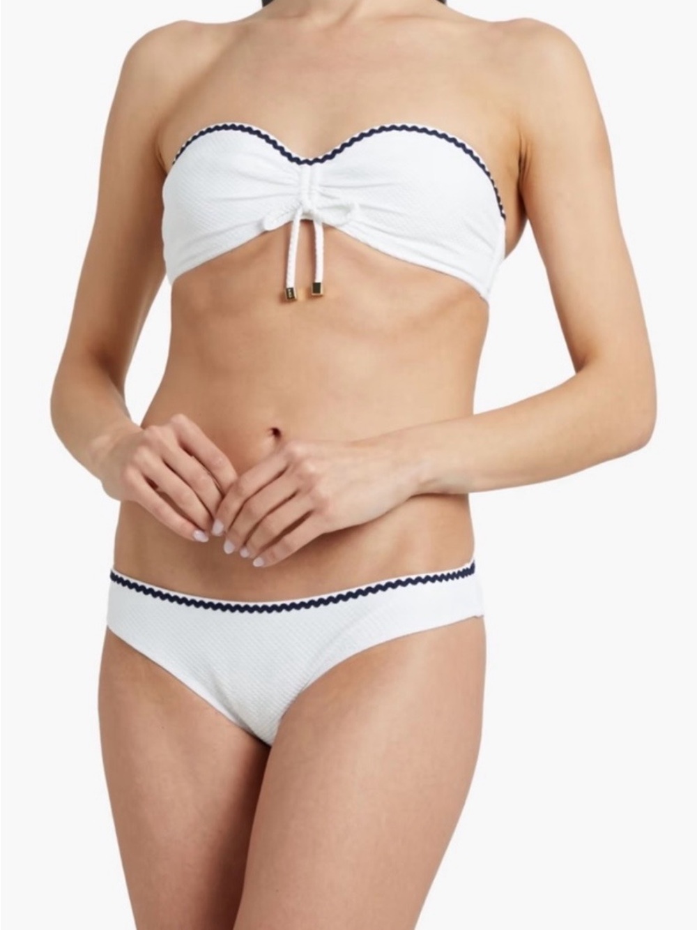 🔥NWT🔥Heidi Klein White Bikini set with Navy Trim, size L
